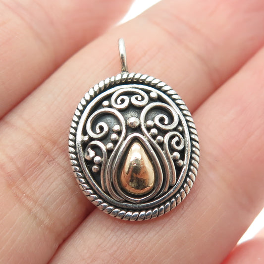 SUARTI BALI 925 Sterling Silver & 18K Gold Ornate Oxidized Charm Pendant