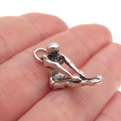 925 Sterling Silver Vintage Female Diving Oxidized 3D Mini Charm Pendant