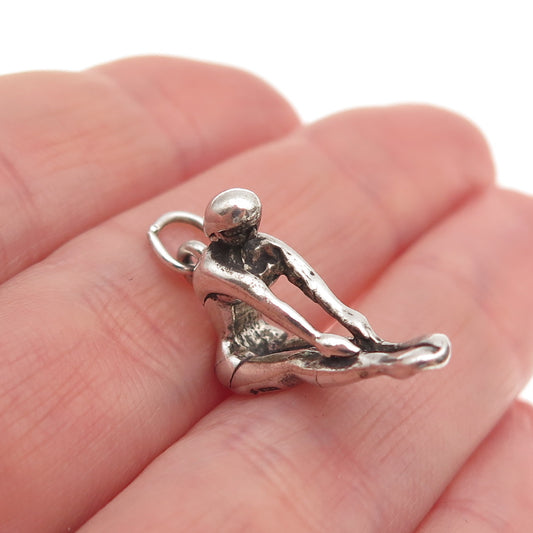 925 Sterling Silver Vintage Female Diving Oxidized 3D Mini Charm Pendant