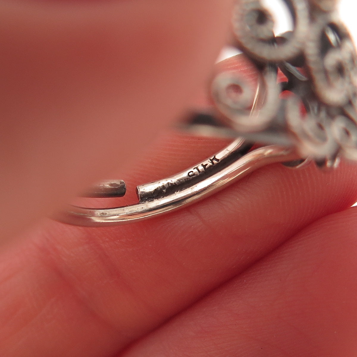 925 Sterling Silver Antique Art Deco Floral Filigree Adjustable Ring Size 5.75