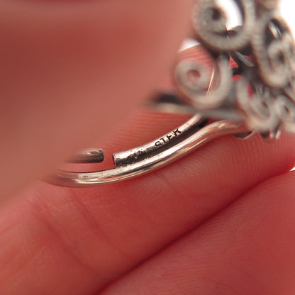 925 Sterling Silver Antique Art Deco Floral Filigree Adjustable Ring Size 5.75