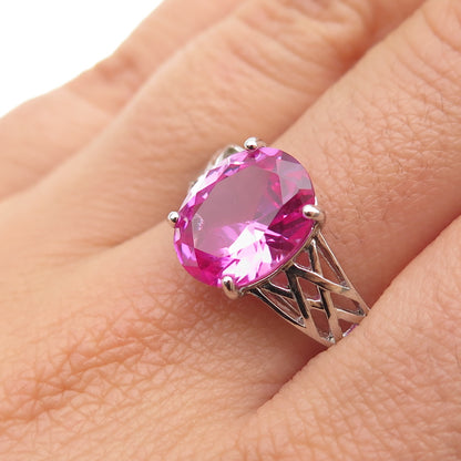 925 Sterling Silver Real Oval-Cut Pink Topaz Ring Size 8.75