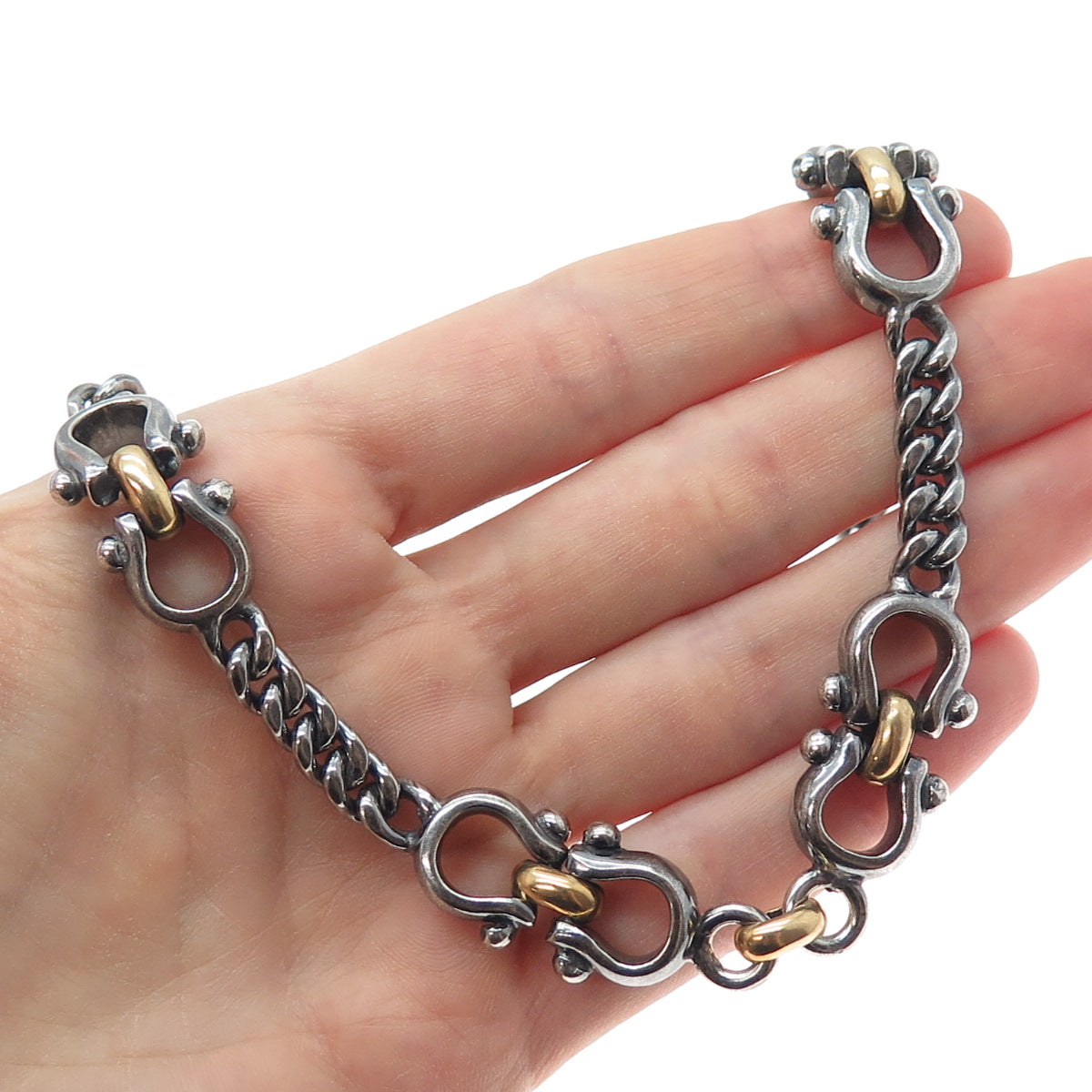 925 Sterling 2-Tone Vintage Mexico Horseshoe Heavy 101.5g Oxidized Necklace 18"