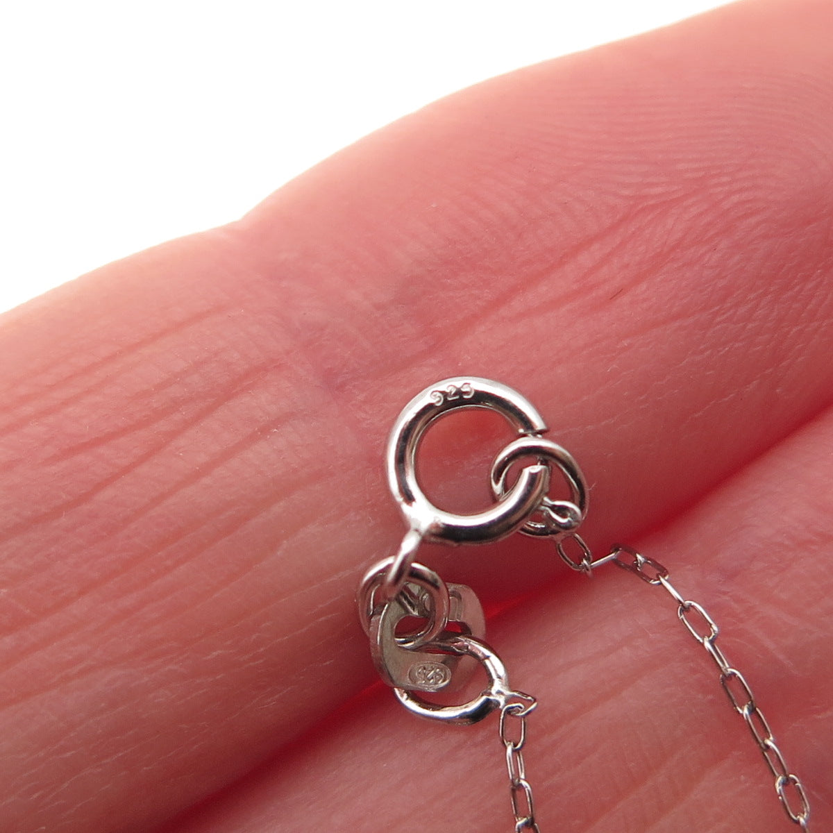 925 Sterling Silver Real Round-Cut Diamond Heart Cable Chain Necklace 20"
