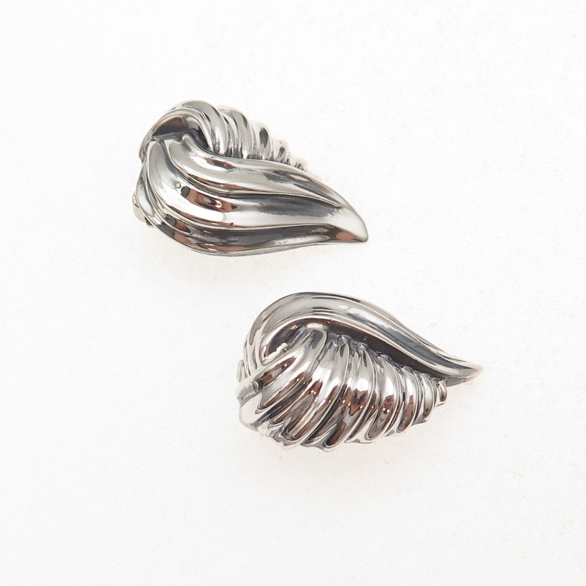 925 Sterling Silver Vintage Modernist Flame Oxidized Clip On Earrings