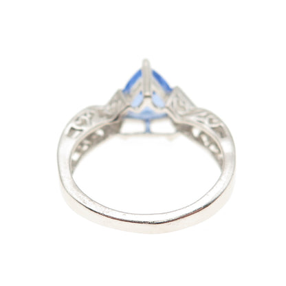 925 Sterling Real Round-Cut Diamond & Triangle-Cut Tanzanite Love Ring Size 6.75