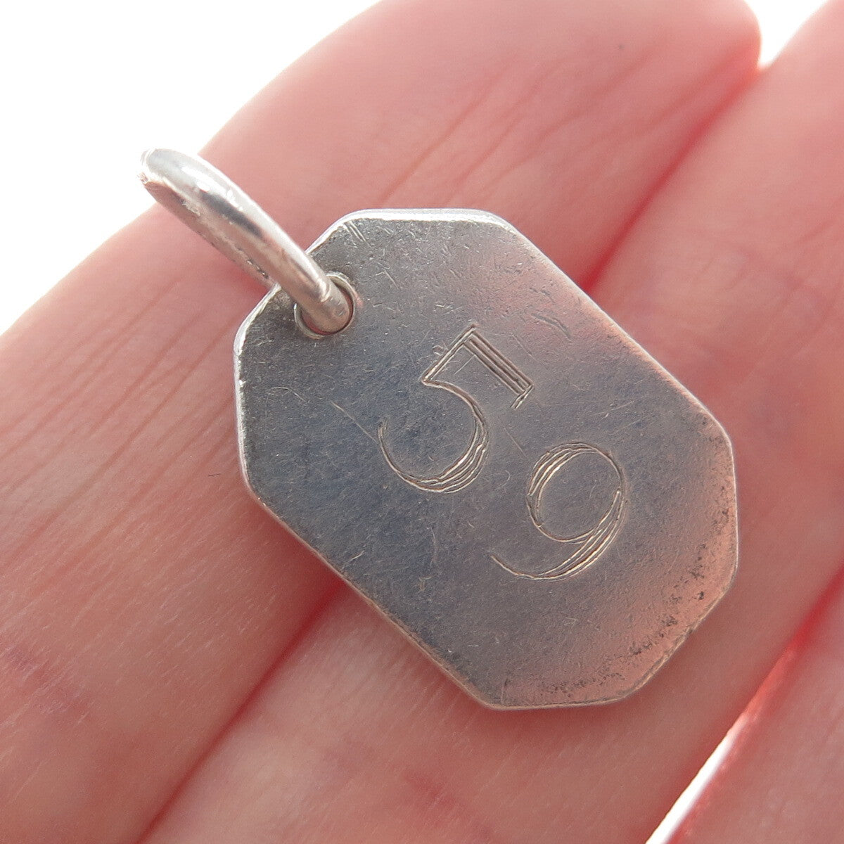 925 Sterling Silver Vintage "First Team 59" Tag Charm Pendant