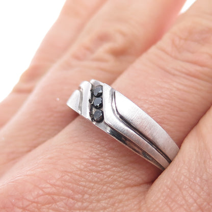 925 Sterling Silver Real Round-Cut Black Diamond Ring Size 10.75