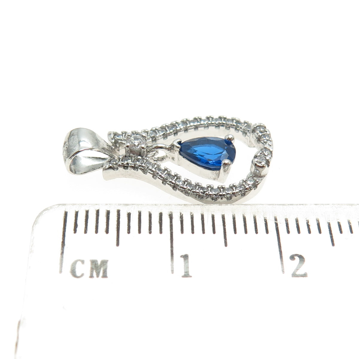 925 Sterling Silver Pear-Cut Lab-Created Sapphire & Round-Cut C Z Mini Pendant