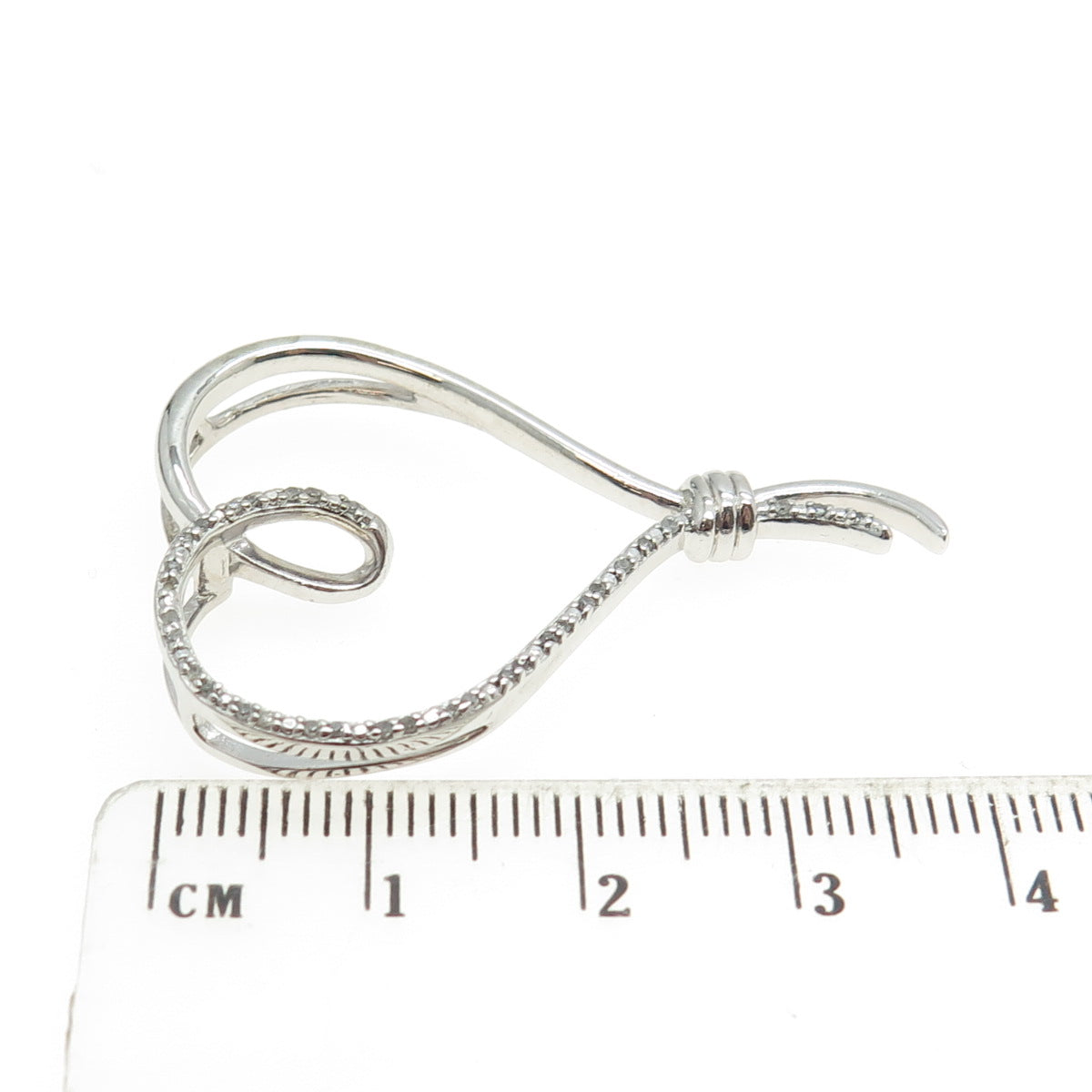 SUN 925 Sterling Silver Real Round-Cut Diamond Heart Slide Pendant
