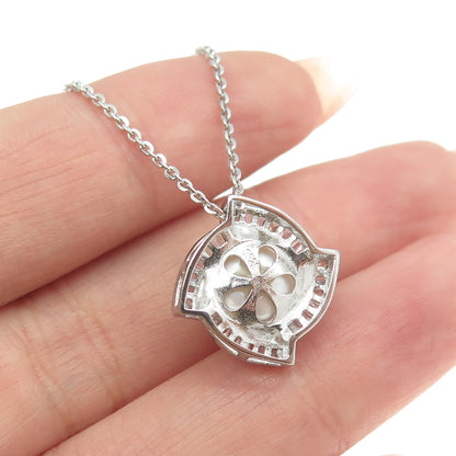 925 Sterling Silver Real Pearl & Baguette-Cut C Z Cable Chain Necklace 16"