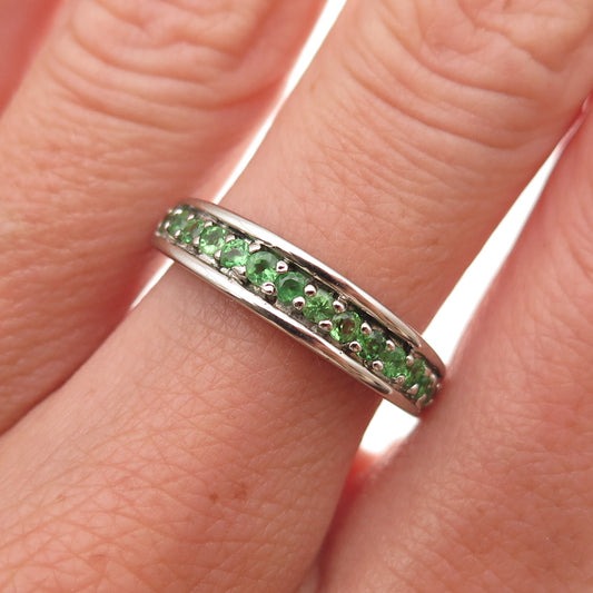 Monica Jain 925 Sterling Silver Vintage Real Round-Cut Peridot Band Ring Size 7
