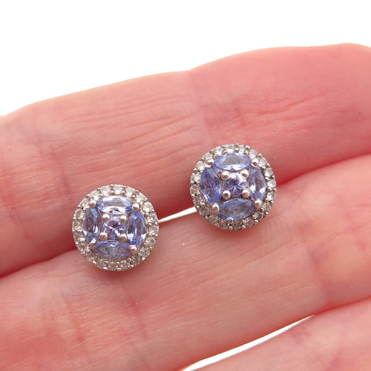 Chuck Clemency 925 Sterling Silver Real Tanzanite & White Topaz Stud Earrings