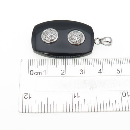 925 Sterling Silver Real Black Onyx & C Z Modernist Charm Pendant