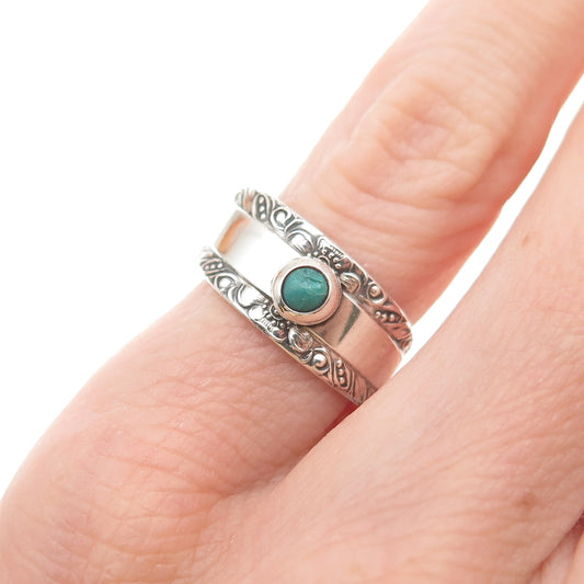 Towle 925 Sterling Silver Vintage Real Turquoise Oxidized Adjustable Ring Size 4