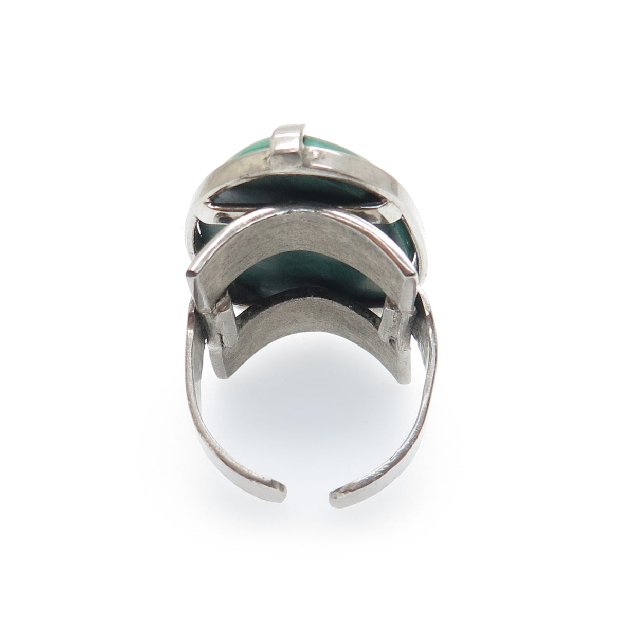 925 Sterling Silver Vintage Real Malachite Oxidized Adjustable Ring Size 8.75