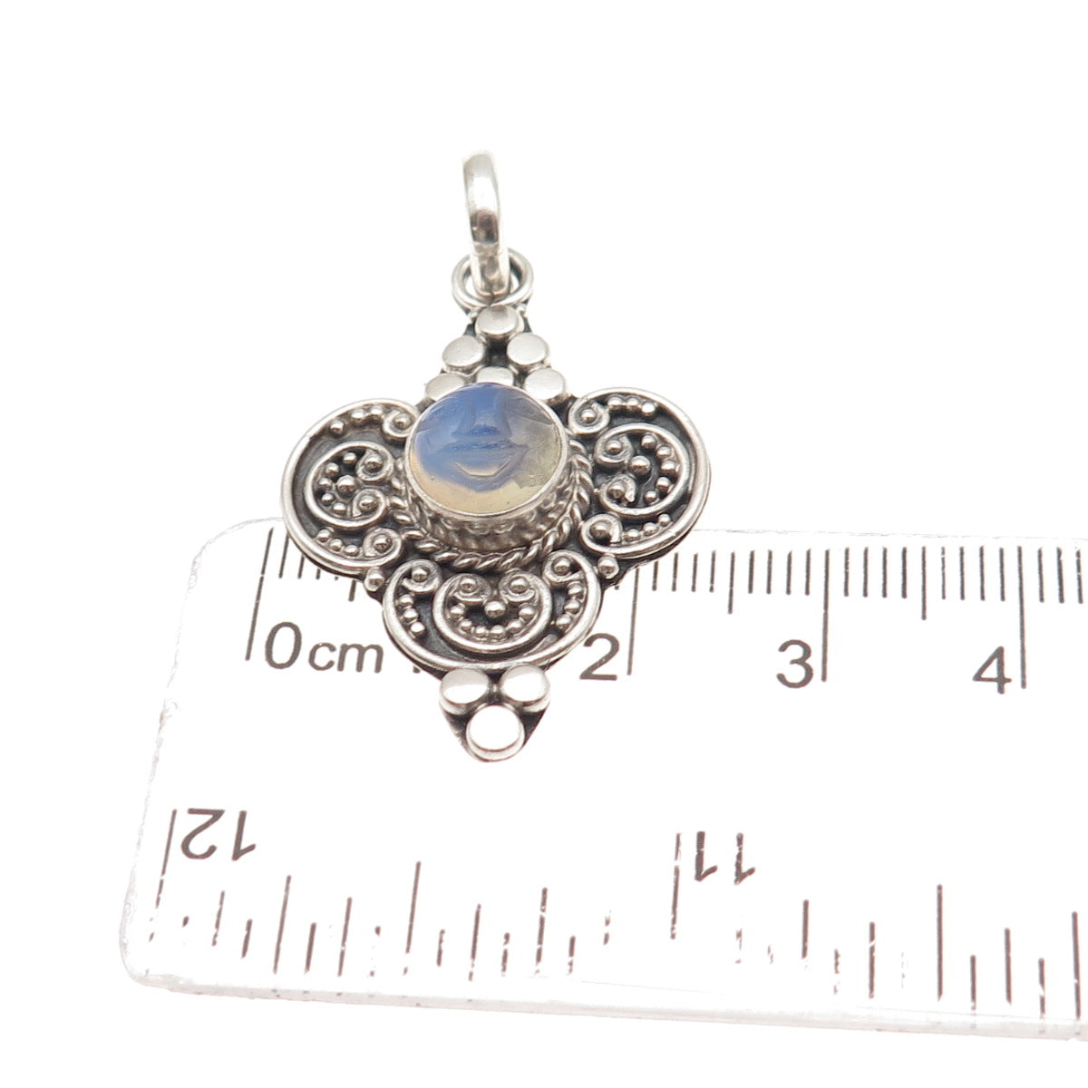 925 Sterling Silver Vintage Real Moonstone Moon Goddess Granulated Charm Pendant