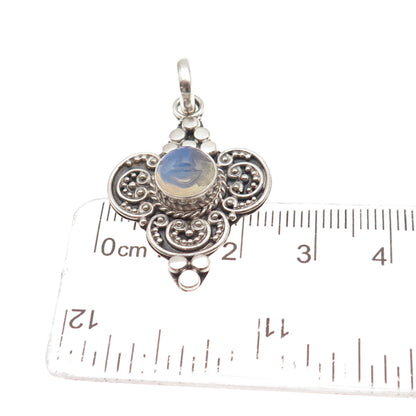 925 Sterling Silver Vintage Real Moonstone Moon Goddess Granulated Charm Pendant