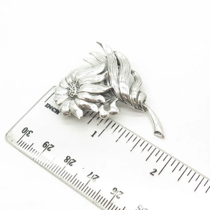 925 Sterling Silver Antique Art Deco Jewelart Floral Leaf Pin Brooch
