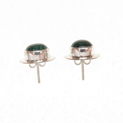 925 Sterling Silver Vintage Real Malachite Modernist Disc Stud Earrings