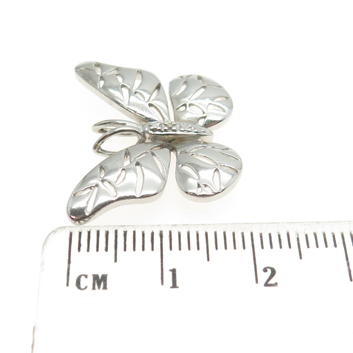 ROSS SIMONS 925 Sterling Silver Real White Diamond Accent Butterfly Pendant