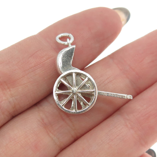 925 Sterling Silver Antique Art Deco Rickshaw Carriage 3D Pendant