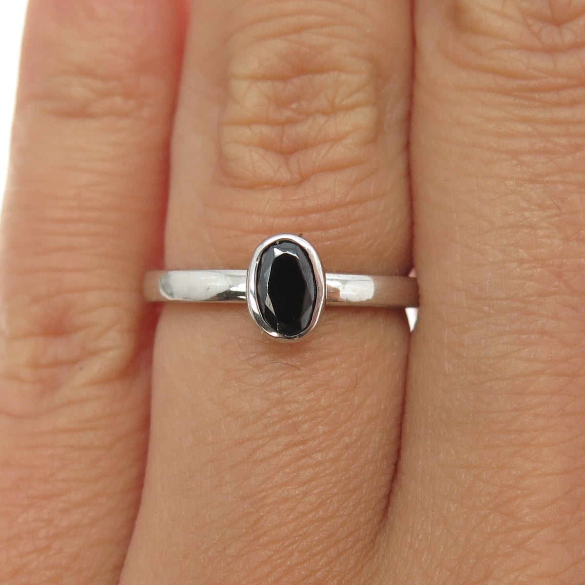 925 Sterling Silver Real Black Spinel Gemstone Ring Size 5.75