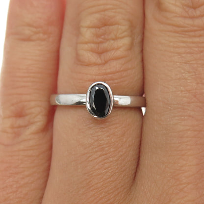 925 Sterling Silver Real Black Spinel Gemstone Ring Size 5.75