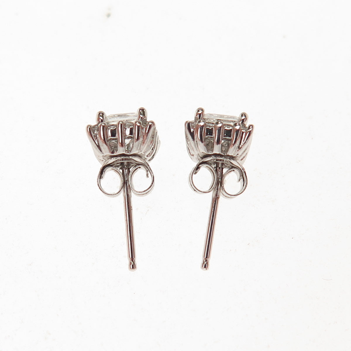 925 Sterling Silver Asscher & Round-Cut C Z Stud Earrings