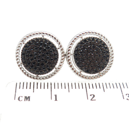 925 Sterling Silver Round-Cut Black C Z Round Roped Earrings