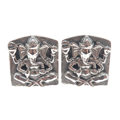 925 Sterling Silver Vintage Jaya Ganesha Elephant Oxidized Cufflinks