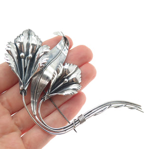 925 Sterling Silver Vintage Modernist Calla Lily Flower Oxidized Pin Brooch