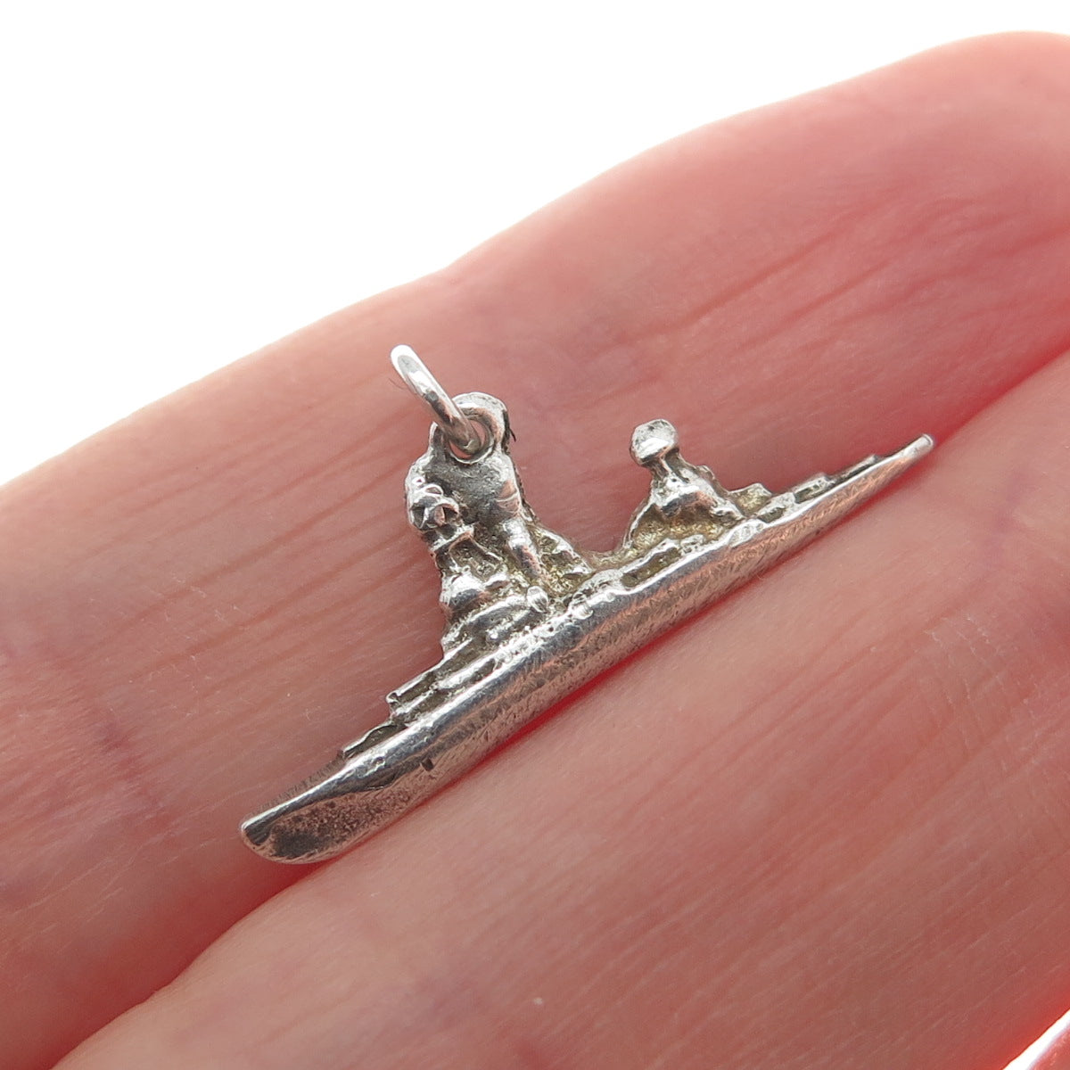 925 Sterling Silver Vintage Battleship Minimalist Oxidized Charm Pendant