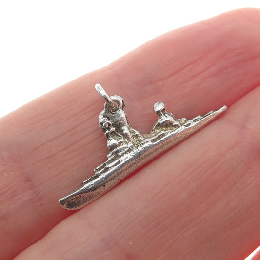 925 Sterling Silver Vintage Battleship Minimalist Oxidized Charm Pendant