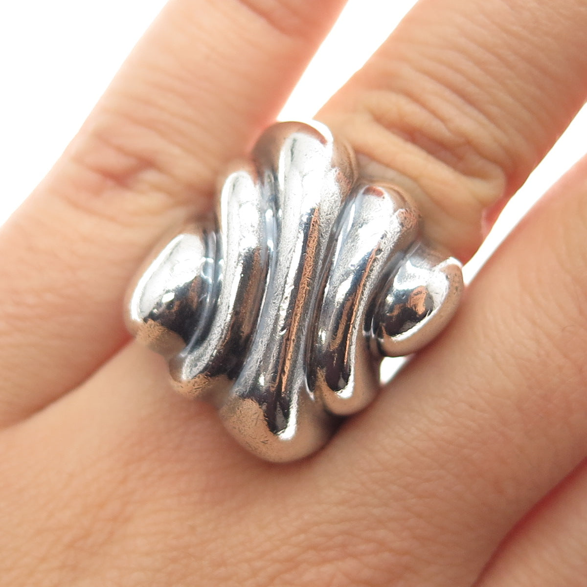 925 Sterling Silver Vintage Mexico Modernist Oxidized Ring Size 6.75