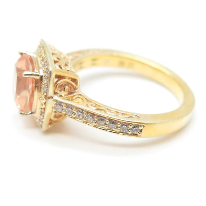 VANNA K 925 Sterling Silver Gold Plated White & Peach C Z Ring Size 8