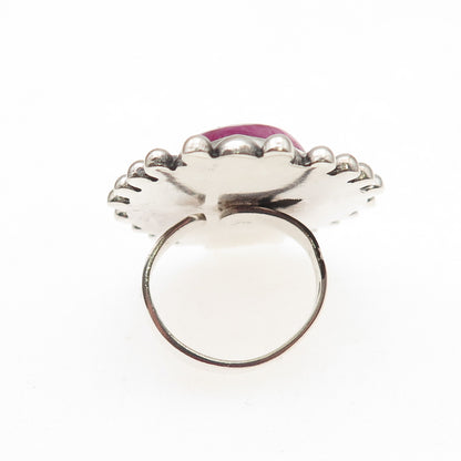 925 Sterling Vintage Pink Rainbow Moonstone Adjustable Statement Ring Size 6