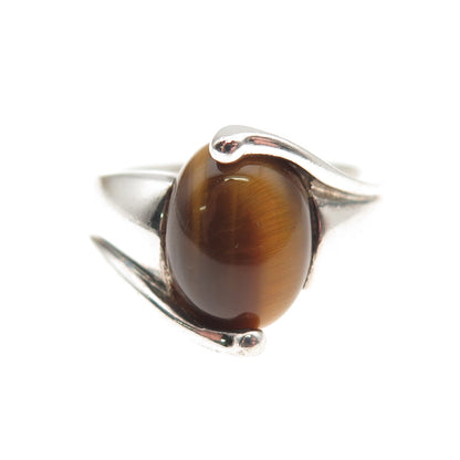 Michelle Albala Sterling Silver Vintage Real Tiger Eye Oxidized Ring Size 7.25