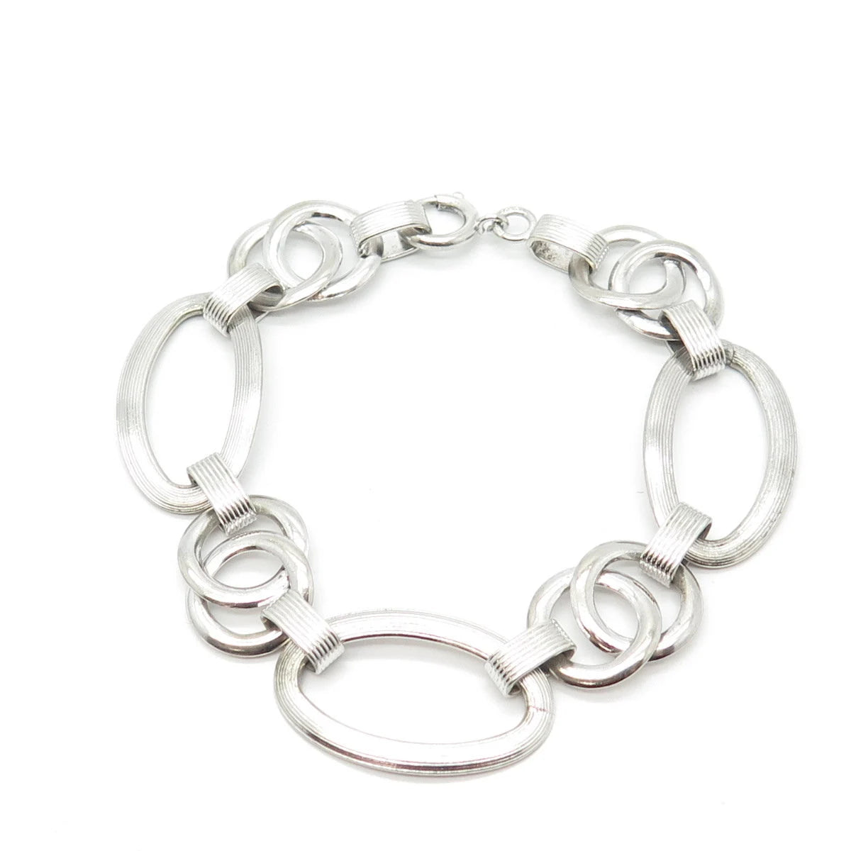 925 Sterling Silver Vintage Interlocked Rolo & Oval Link Bracelet 7.5"