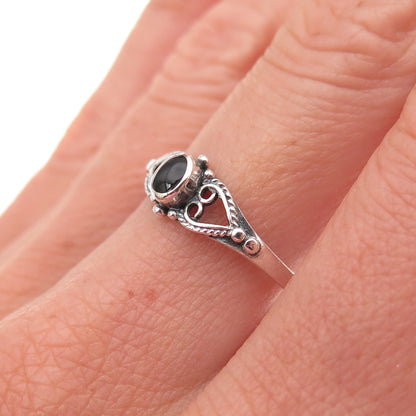 925 Sterling Silver Vintage Real Black Onyx Heart Oxidized Ring Size 8