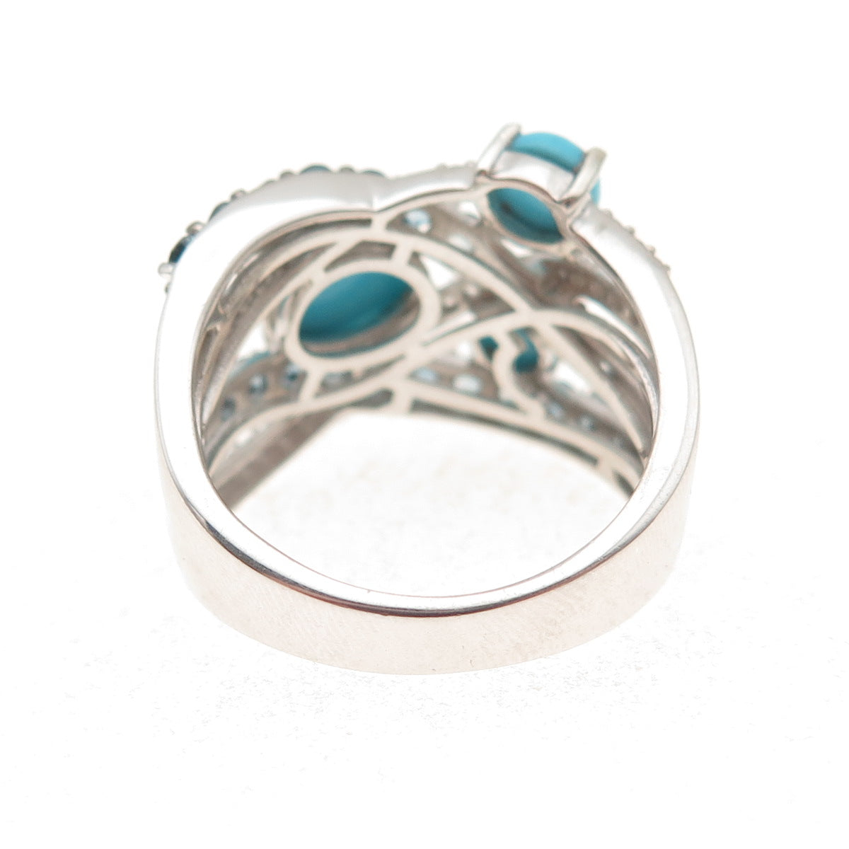 925 Sterling Silver Real Turquoise London Blue & White Topaz Ring Size 8.25