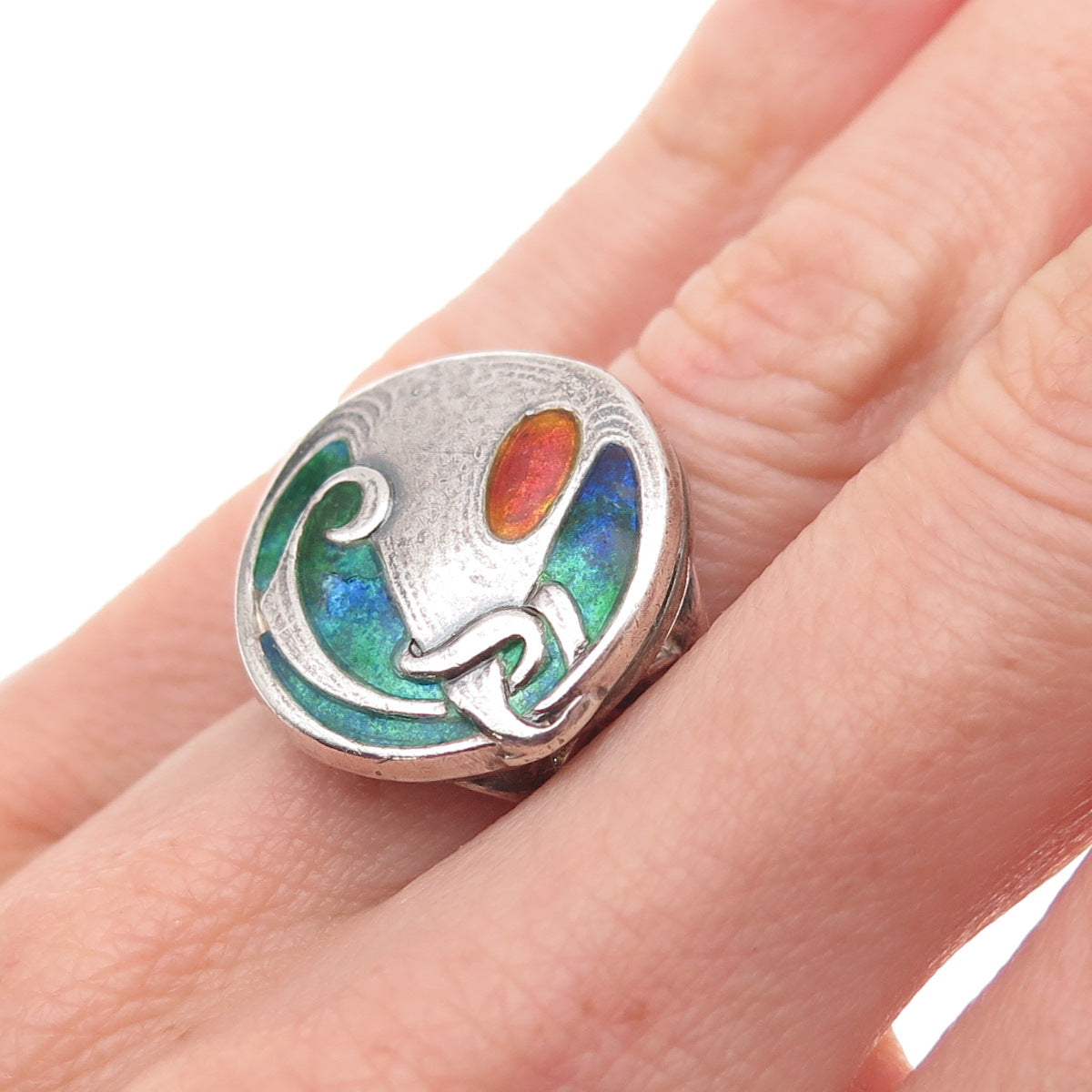 Liberty & Co. Cymric 925 Sterling Antique 1905 Birmingham Enamel Ring Size 6.25