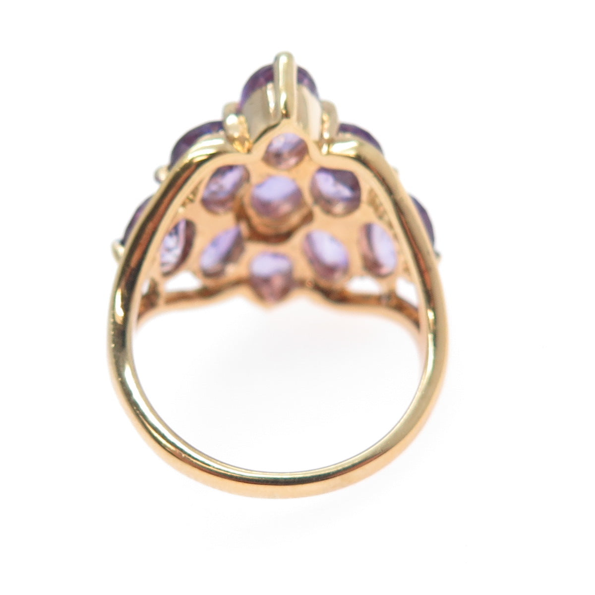 925 Sterling Silver Gold Plated Real Oval-Cut Amethyst Cluster Ring Size 7