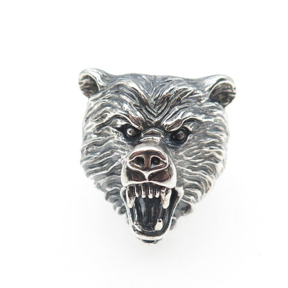 925 Sterling Silver Vintage Grizzly Bear Oxidized Ring Size 10
