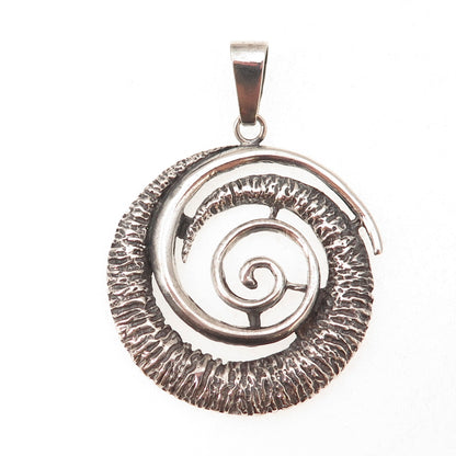 925 Sterling Silver Vintage Poland Modernist Spiral Oxidized Pendant