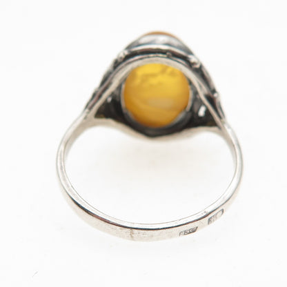 925 Sterling Silver Vintage Poland Real Butterscotch Amber Ring Size 7.75