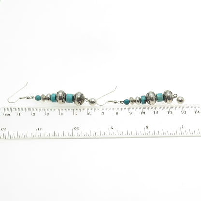 Old Pawn Sterling Silver Vintage Lone Mountain Turquoise Navajo Pearl Earrings