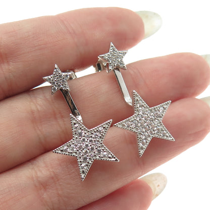 925 Sterling Silver Round-Cut C Z Star Interchangeable Earrings