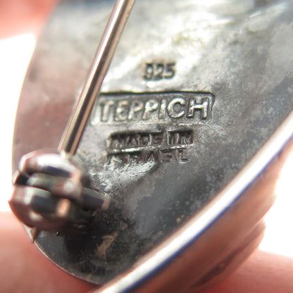 TEPPICH 925 Sterling Silver Vintage Israel Red Agate Gemstone Modernist Brooch