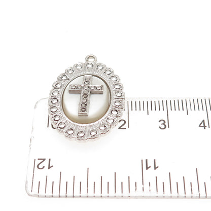 Kimler & Daniel Sterling Antique Marcasites MOP Cross Pendant (missing 2 stones)